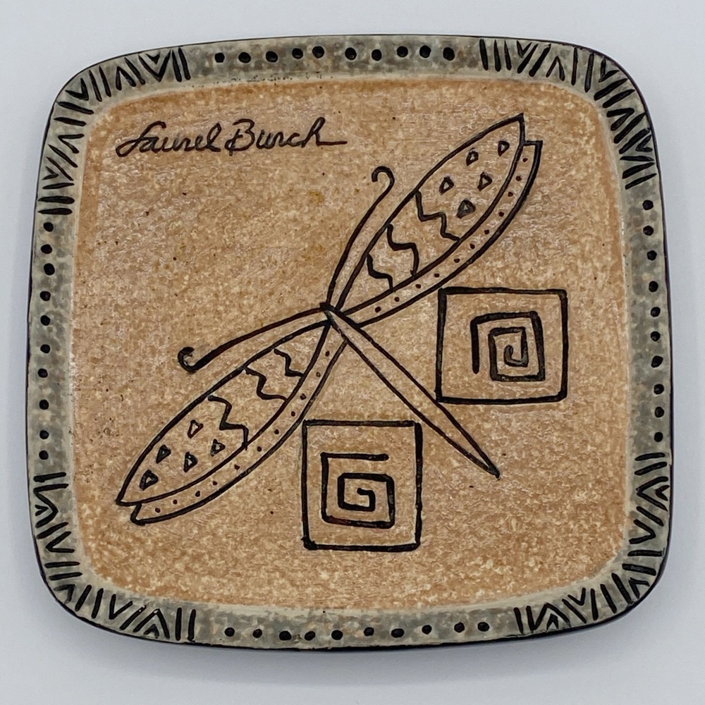 Laurel Burch Bella Casa Stoneware Vintage Aztec Design Dragonfly Trinket Dish